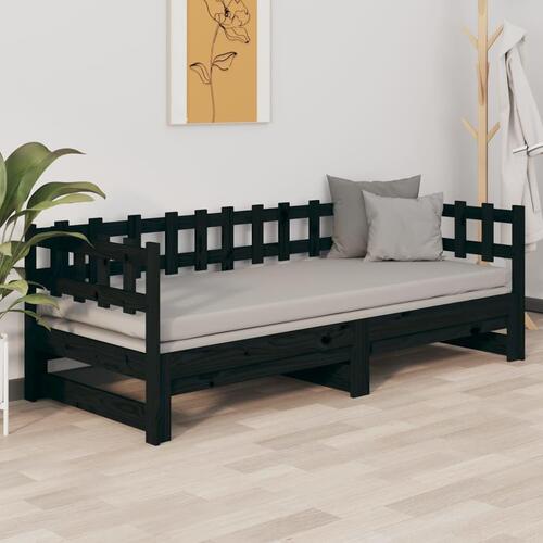 Daybed med udtræk 2x(80x200) cm massivt fyrretræ sort
