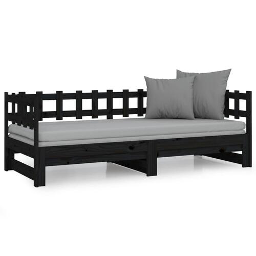 Daybed med udtræk 2x(80x200) cm massivt fyrretræ sort