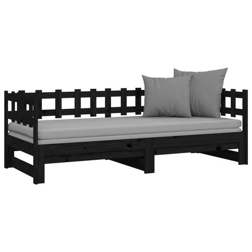 Daybed med udtræk 2x(80x200) cm massivt fyrretræ sort