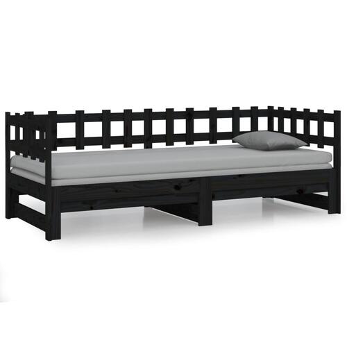 Daybed med udtræk 2x(80x200) cm massivt fyrretræ sort