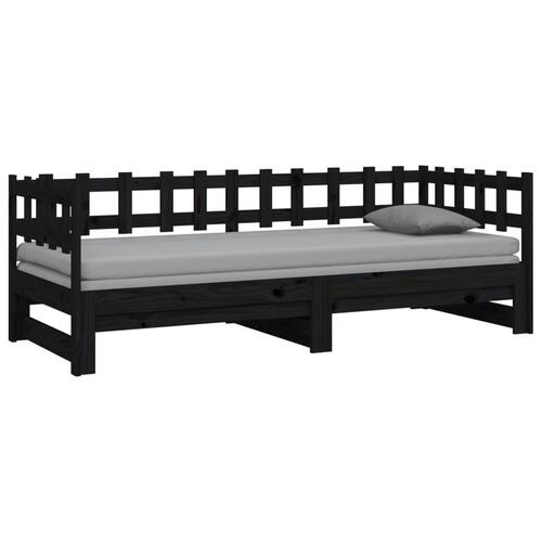 Daybed med udtræk 2x(80x200) cm massivt fyrretræ sort