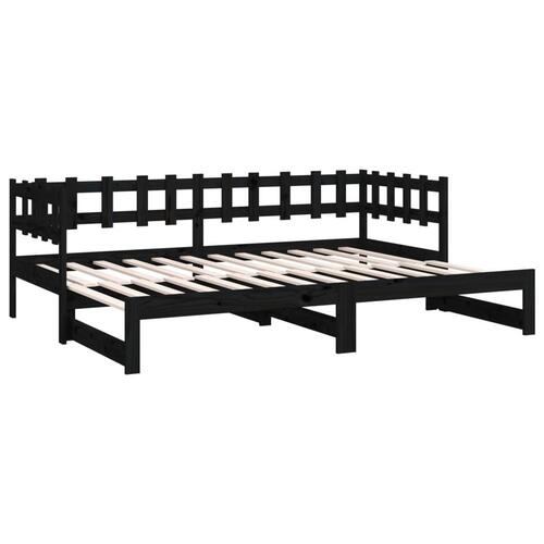 Daybed med udtræk 2x(80x200) cm massivt fyrretræ sort