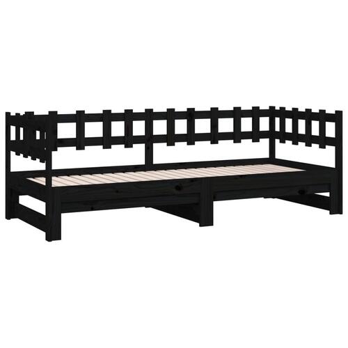 Daybed med udtræk 2x(80x200) cm massivt fyrretræ sort