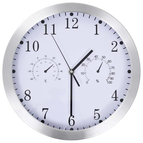 Vægur med kvarts-urværk hygrometer og termometer 30 cm hvid