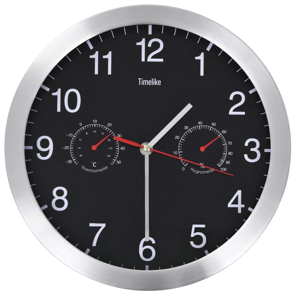 Vægur med kvarts-urværk hygrometer og termometer 30 cm sort