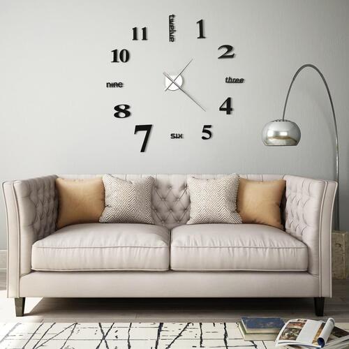 3D-vægur moderne design 100 cm XXL sort