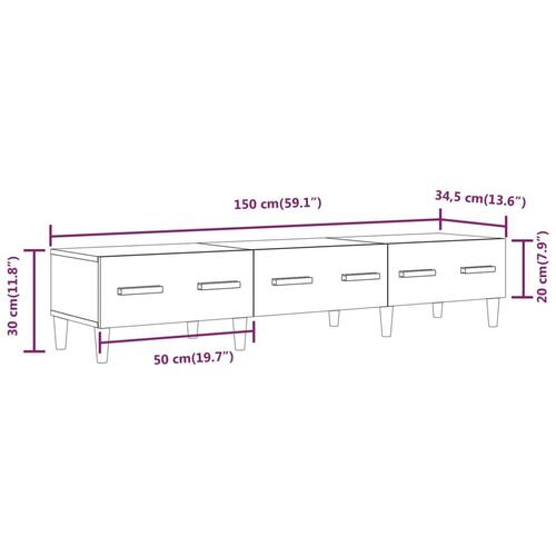 Tv-bord 150x34,5x30 cm konstrueret træ hvid
