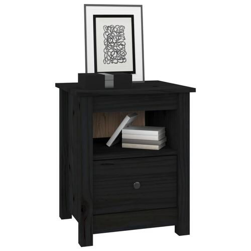 Sengebord 40x35x49 cm massivt fyrretræ sort