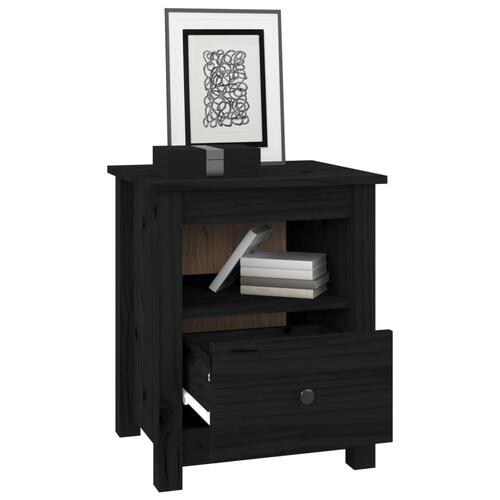 Sengebord 40x35x49 cm massivt fyrretræ sort
