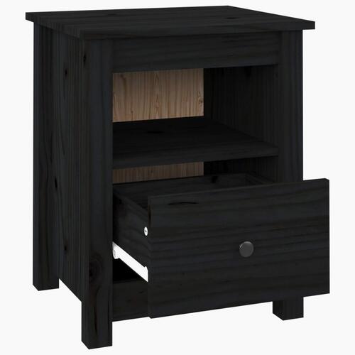 Sengebord 40x35x49 cm massivt fyrretræ sort