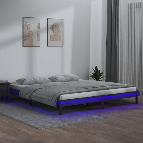 Sengeramme med LED-lys 120x200 cm massivt træ grå