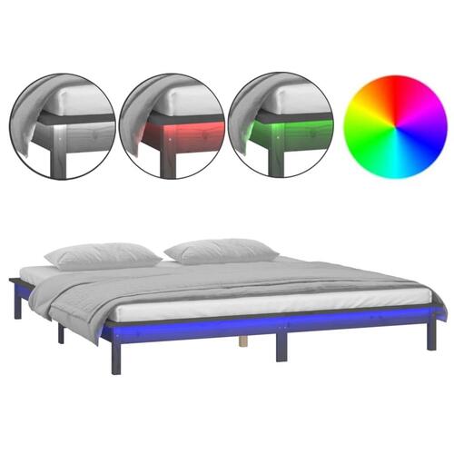 Sengeramme med LED-lys 120x200 cm massivt træ grå