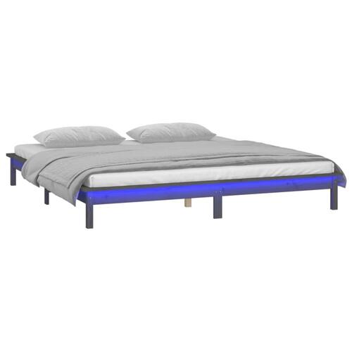 Sengeramme med LED-lys 120x200 cm massivt træ grå