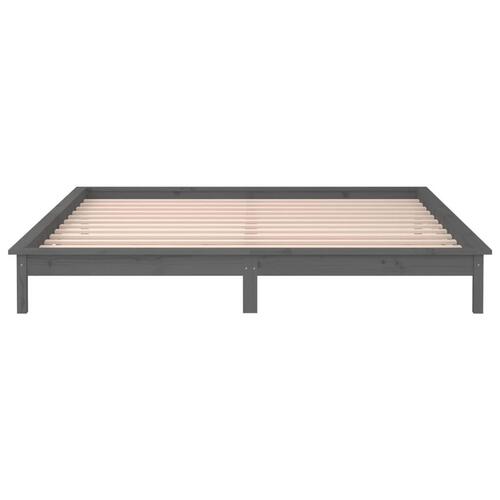Sengeramme med LED-lys 120x200 cm massivt træ grå