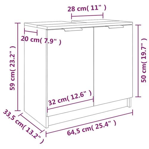 Badeværelsesskab 64,5x33,5x59 cm konstrueret træ hvid
