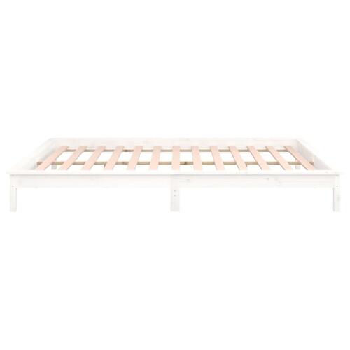 Sengeramme med LED-lys 140x190 cm massivt træ hvid