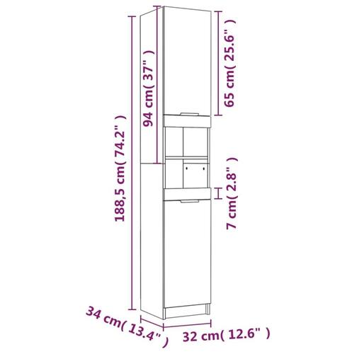 Badeværelsesskab 32x34x188,5 cm konstrueret træ hvid højglans