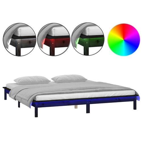 Sengeramme med LED-lys 140x190 cm massivt træ sort