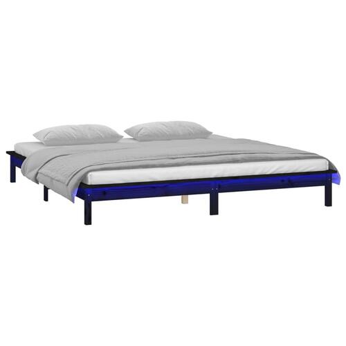 Sengeramme med LED-lys 140x190 cm massivt træ sort