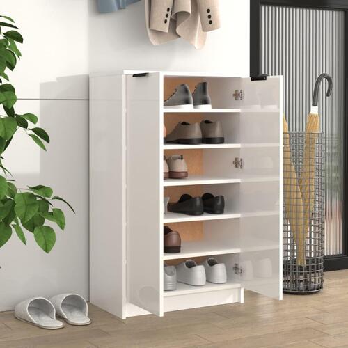 Skoskab 59x35x100 cm konstrueret træ hvid højglans