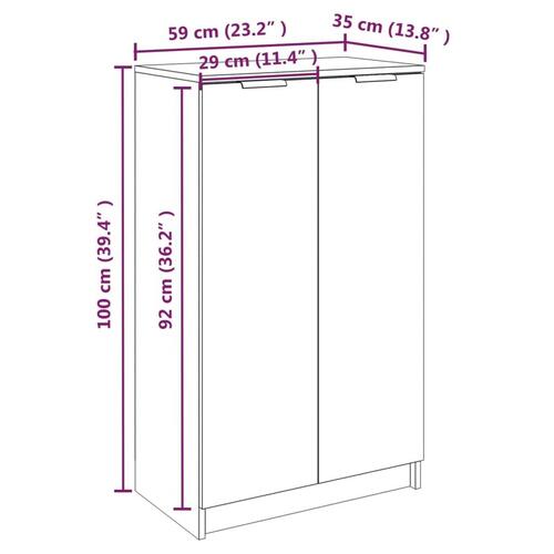 Skoskab 59x35x100 cm konstrueret træ hvid højglans