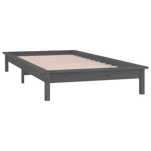 Sengeramme med LED-lys 75x190 cm Small Single massivt træ grå