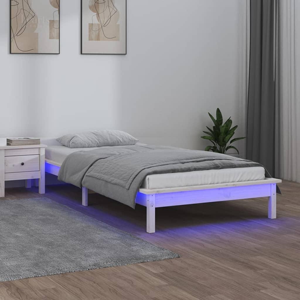 vidaXL sengeramme med LED-lys 90x190 cm Single massivt træ hvid