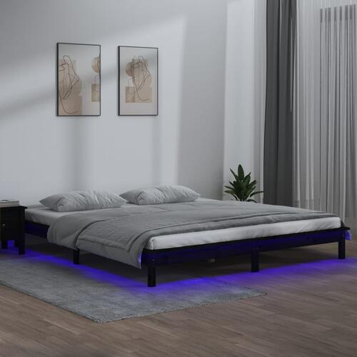 Sengeramme med LED-lys 120x190 cm Small Double massivt træ sort