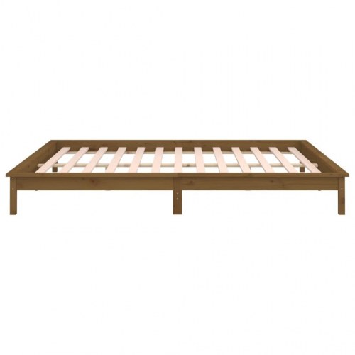 Sengeramme m. LED-lys 135x190 cm dobbelt massivt træ gyldenbrun