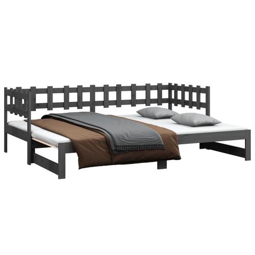 Daybed med udtræk 2x(90x200) cm massivt fyrretræ grå