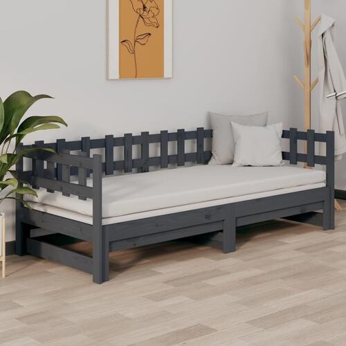 Daybed med udtræk 2x(90x200) cm massivt fyrretræ grå
