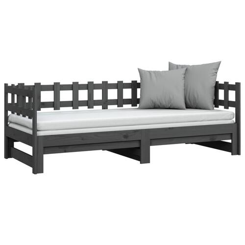 Daybed med udtræk 2x(90x200) cm massivt fyrretræ grå