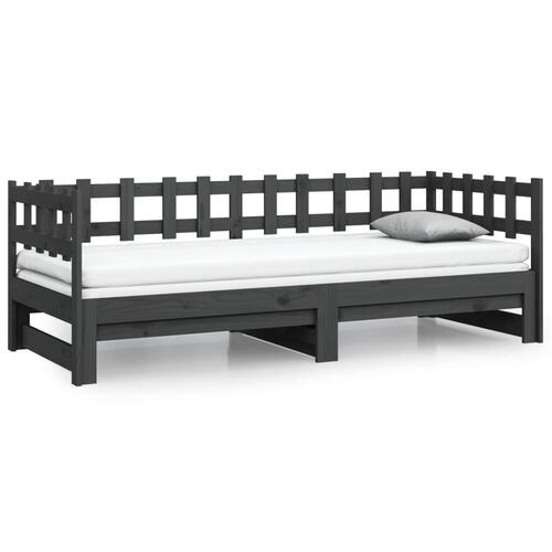 Daybed med udtræk 2x(90x200) cm massivt fyrretræ grå