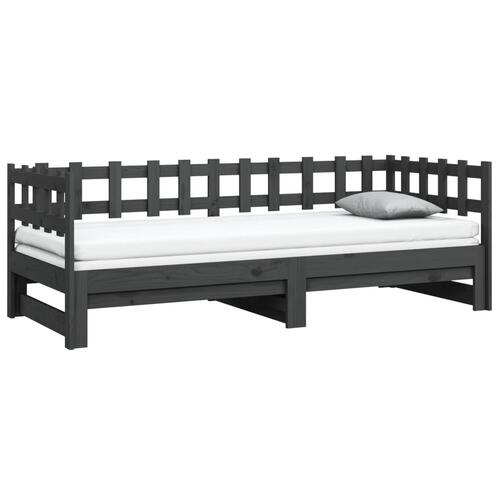 Daybed med udtræk 2x(90x200) cm massivt fyrretræ grå