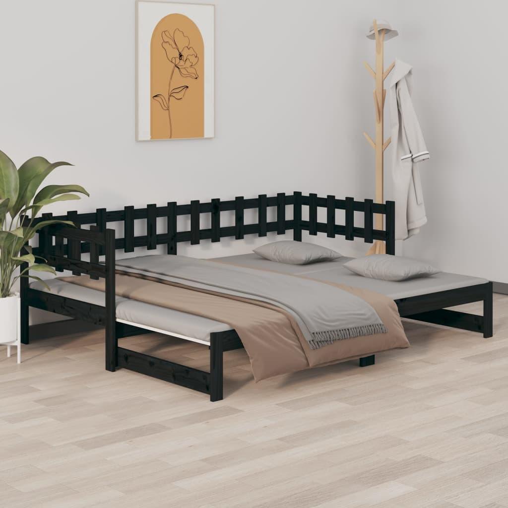 Daybed med udtræk 2x(90x200) cm massivt fyrretræ sort