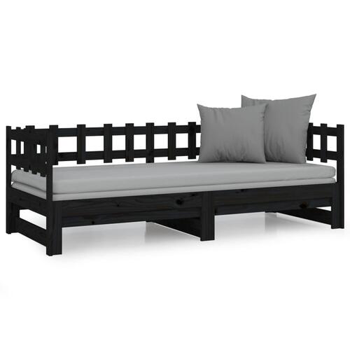 Daybed med udtræk 2x(90x200) cm massivt fyrretræ sort