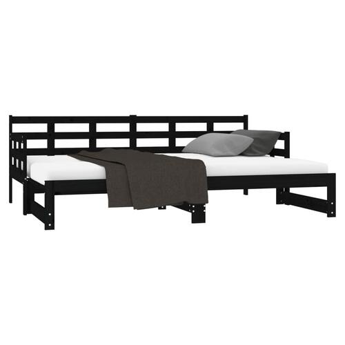 Daybed med udtræk 2x(90x200) cm massivt fyrretræ sort