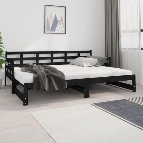 Daybed med udtræk 2x(80x200) cm massivt fyrretræ sort