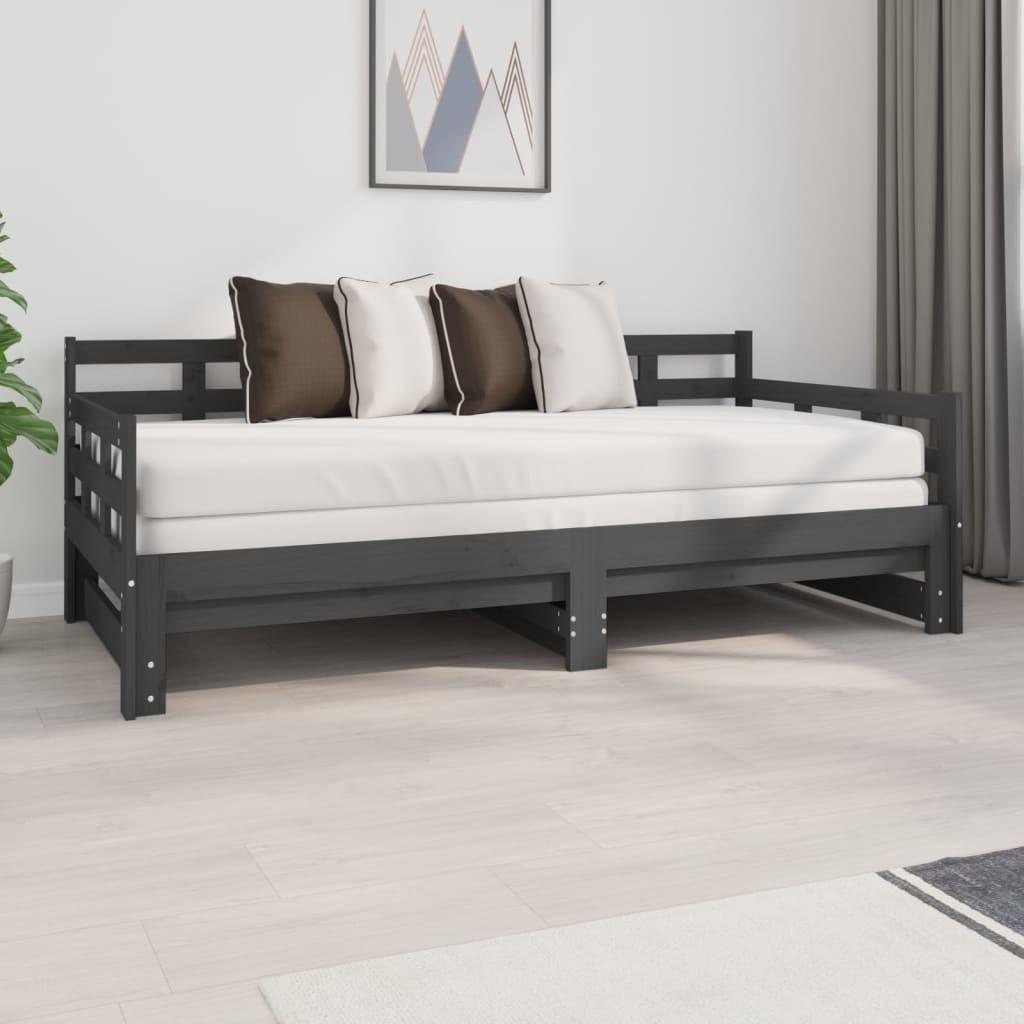 Daybed med udtræk 2x(90x190) cm massivt fyrretræ grå