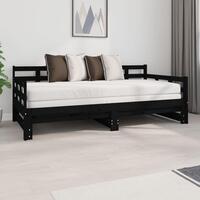 Daybed med udtræk 2x(90x190) cm massivt fyrretræ sort