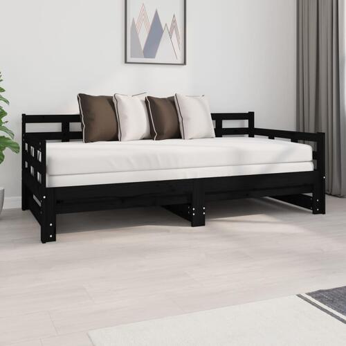 Daybed med udtræk 2x(90x190) cm massivt fyrretræ sort