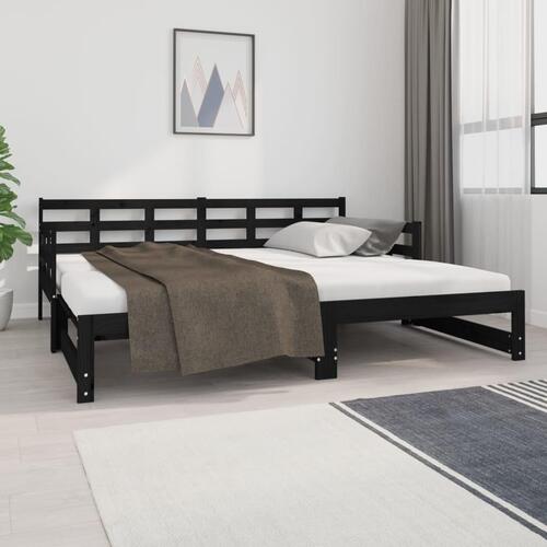 Daybed med udtræk 2x(90x190) cm massivt fyrretræ sort