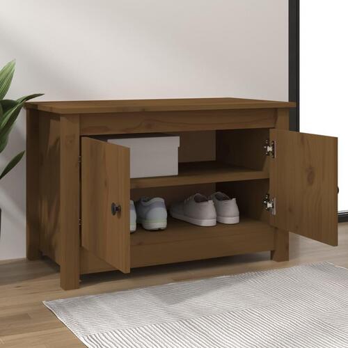 Skobænk 70x38x45,5 cm massivt fyrretræ gyldenbrun