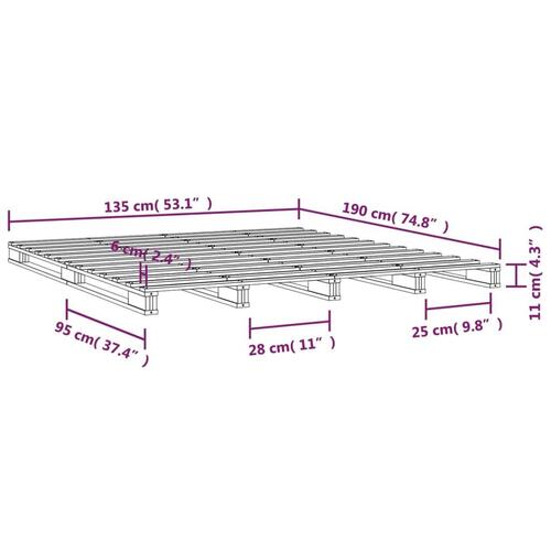 Palleseng 135x190 cm dobbelt massivt fyrretræ grå