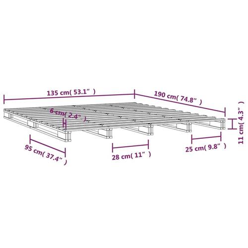 Palleseng 135x190 cm dobbelt massivt fyrretræ sort