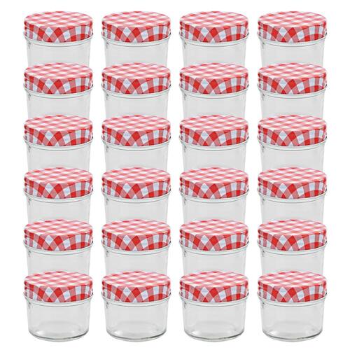 Syltetøjsglas 24 stk. med hvide og røde låg 110 ml