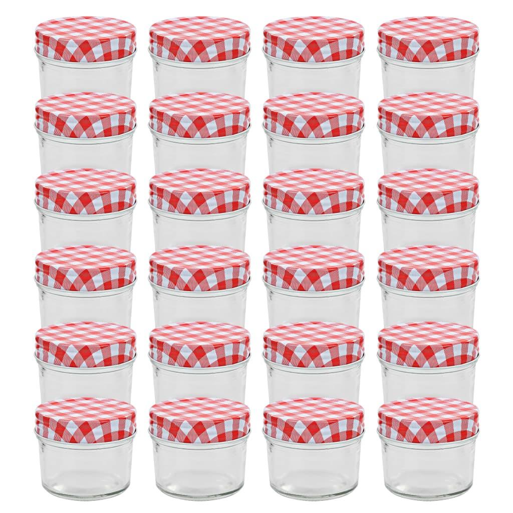 Syltetøjsglas 24 stk. med hvide og røde låg 110 ml