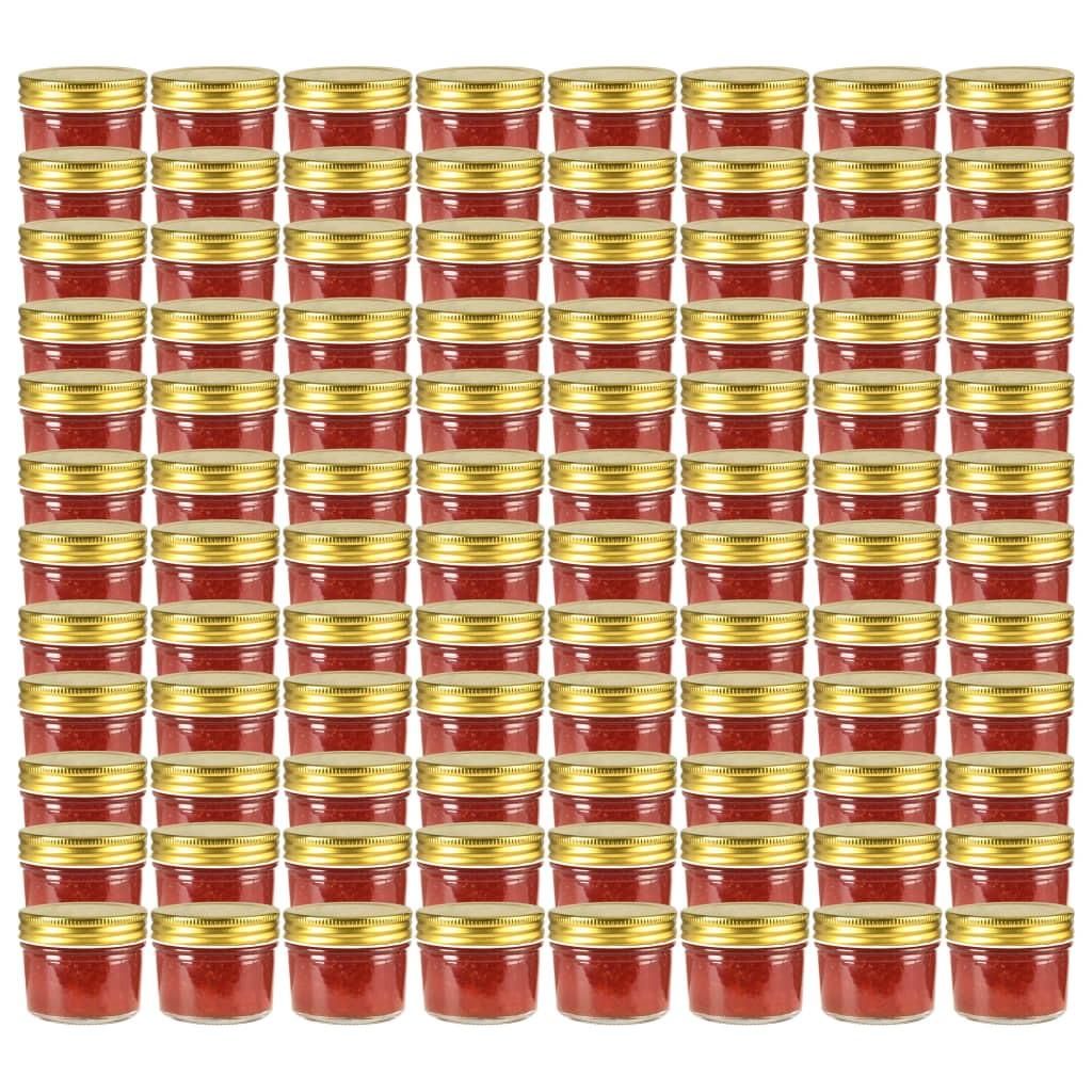 Syltetøjsglas 96 stk. med guldfarvet låg 110 ml