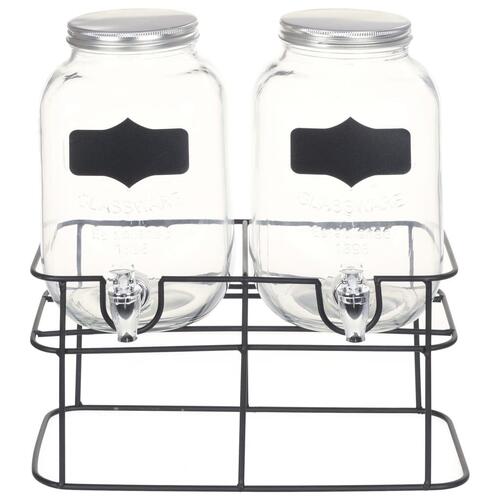 Drikkevaredispensersæt 2 stk. med stativ 2 x 4 l glas