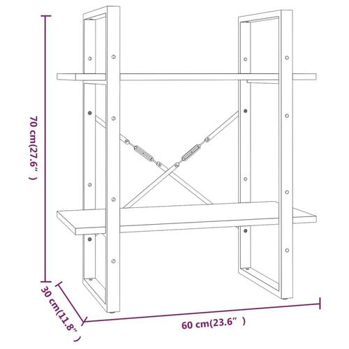 Bogreol m. 2 hylder 60x30x70 cm konstrueret træ røget egetræ